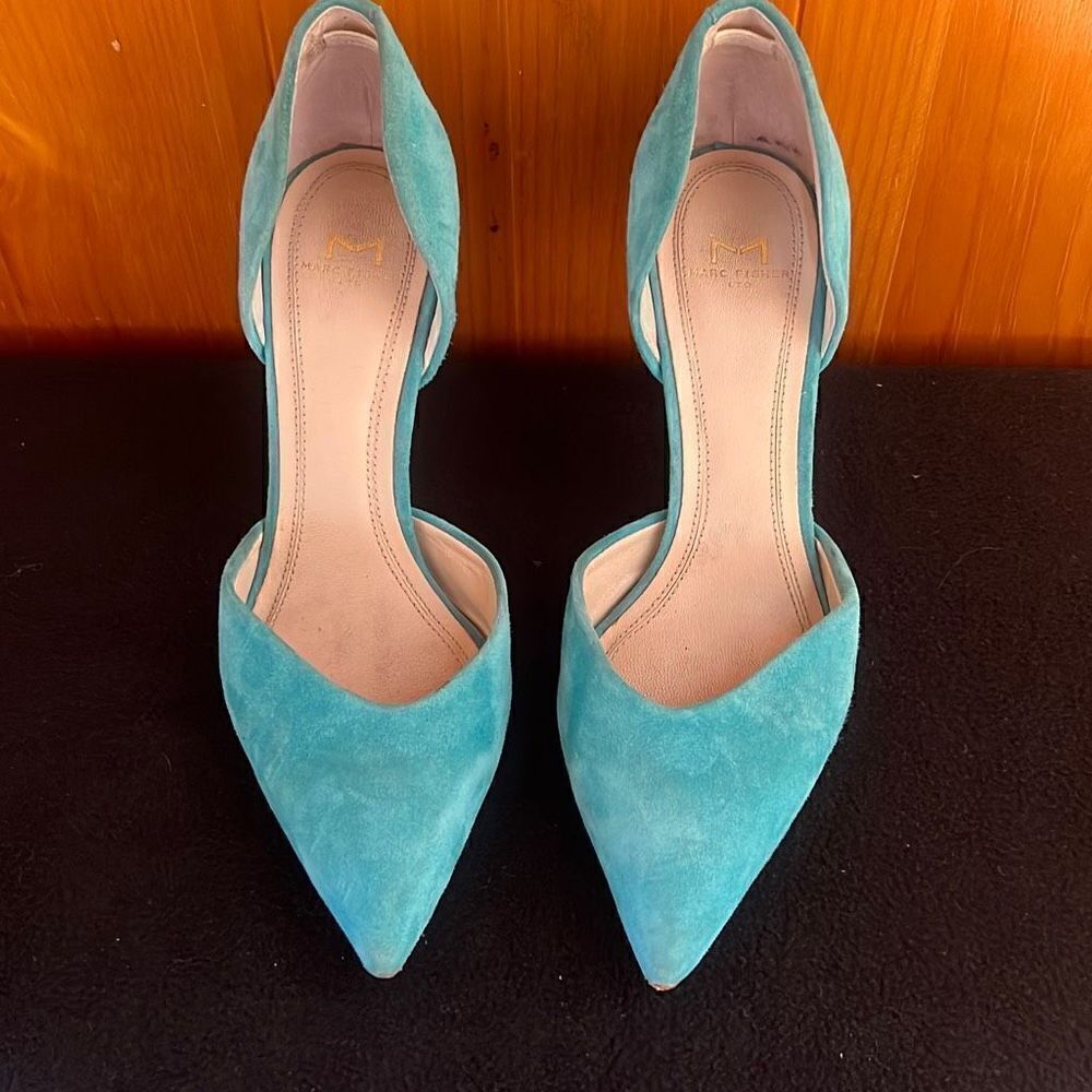 Marc Fisher Women's Suede Slip-On D'Orsay Pump Heels Blue Size 5.5M